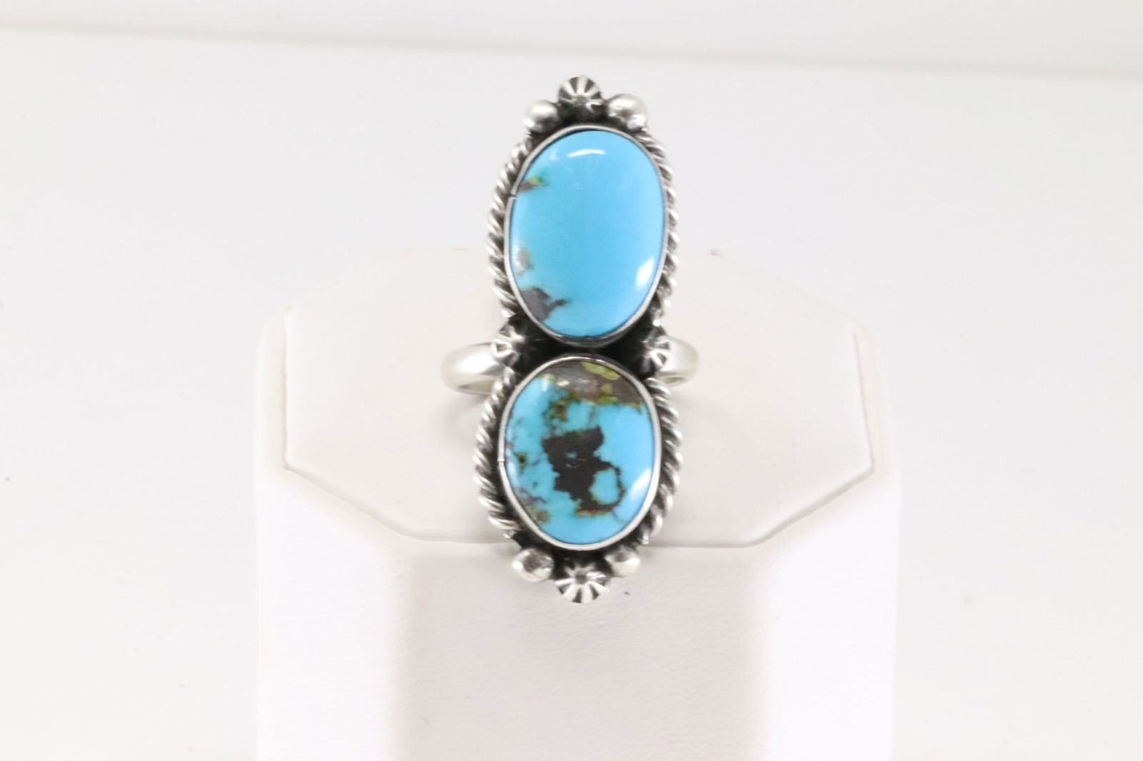 Native America Navajo Sterling Silver Turquoise Ring 2 Stone By Robert Shakey. (1 of 4)