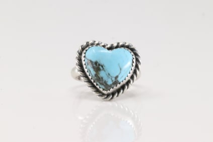 Native America Navajo Sterling Silver Turquoise Heart Ring By Dixon.