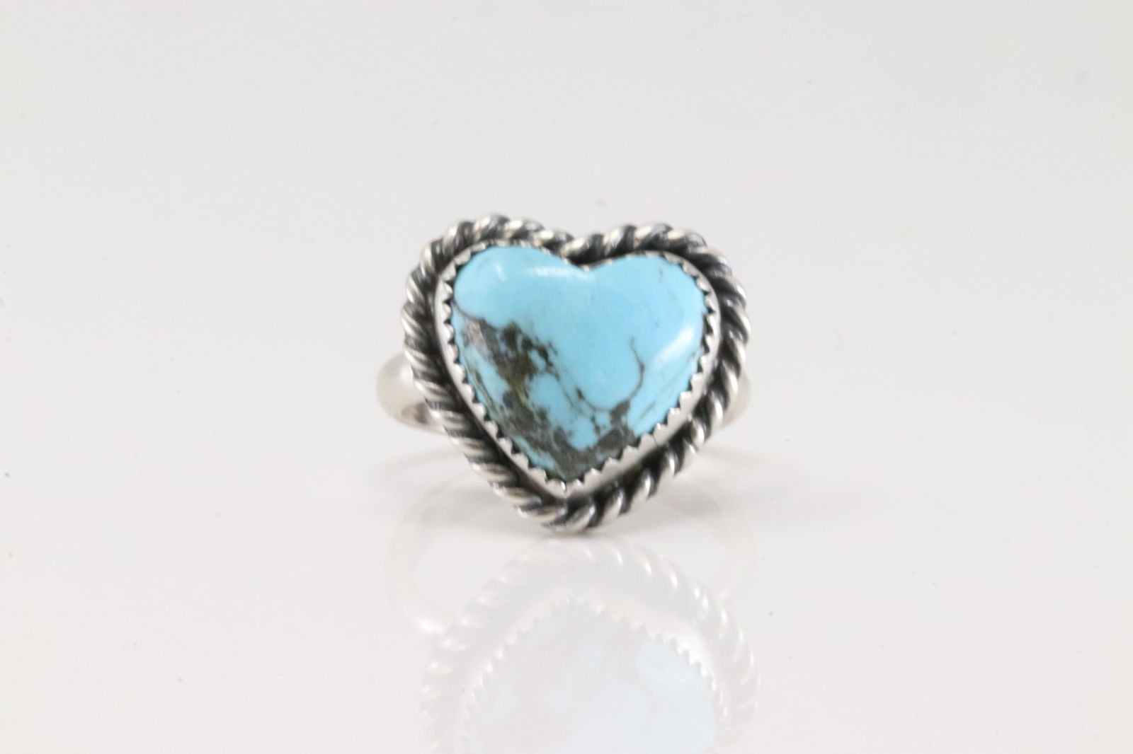 Native America Navajo Sterling Silver Turquoise Heart Ring By Dixon. (1 of 4)