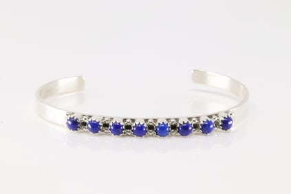 Native America Navajo Sterling Silver Lapis Stone Bracelet Cuff By GP-SRY.