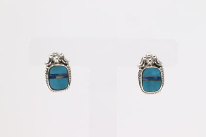 Native America Navajo Sterling Silver Turquoise & Opal Inlay Post Earring's By James Manygoats.