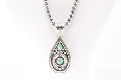 Native America Navajo Sterling Silver Sonora Gold Turquoise Necklace By Verley Betone.