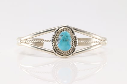 Native America Navajo Sterling Silver Kingman Turquoise Bracelet Cuff By David Skeets.