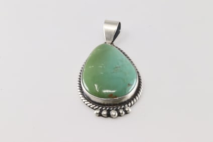 Native America Navajo Sterling Silver Kingman Turquoise Pendant By Judith Dixon.