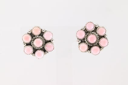 Native America Navajo Sterling Silver Pink Conch Shell Post Earring's By Maxine Ramirez.