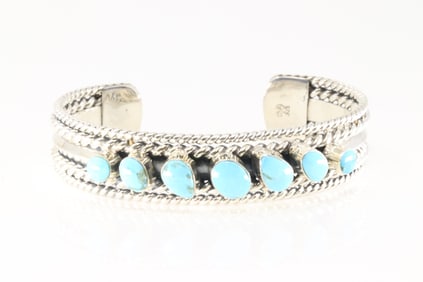 Native America Navajo Sterling Silver Turquoise Bracelet By Mike Smith.