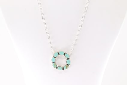 Native America Navajo Sterling Silver Turquoise Necklace By Lucinda Sardo.