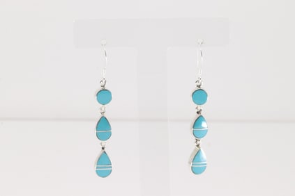 Native America Navajo Sterling Silver Turquoise Inlay Dangling Earring's By James Manygoats.