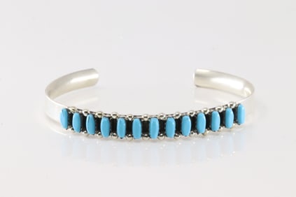 Native America Zuni Sterling Silver Turquoise Bracelet Cuff By Veronica Mortza.