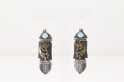 Native America Navajo Sterling Silver Turquoise Kokopelli Dangling Earring's By T&R Singer.
