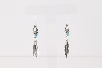 Native America Navajo Sterling Silver Turquoise Dangling Earring's By Sharon McCarthy.