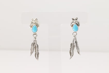Native American Navajo Sterling Silver Turquoise Post / Dangling Earring's By Sharon McCarthy.
