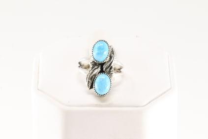 Native America Navajo Sterling Silver Turquoise Ring By Sadie Jim.