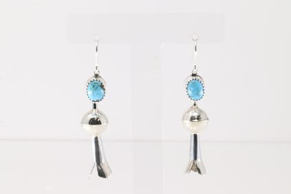 Native America Navajo Sterling Silver Turquoise Blossom Dangling Earring's By Emily Tsosie.