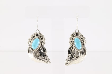 Native America Navajo Sterling Silver Turquoise Dangling Earring's By Annette Martinez.
