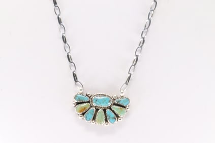 Native American Navajo Sterling Silver Kingman Turquoise Necklace By Alicia Wilson.