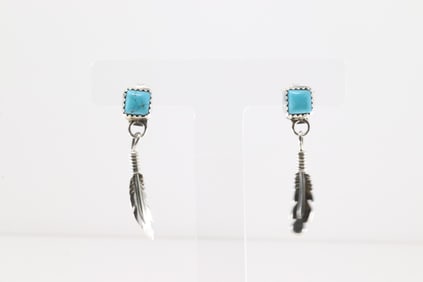 Native America Navajo Sterling Silver Turquoise Post / Dangling Earring's By Jerold Joe.