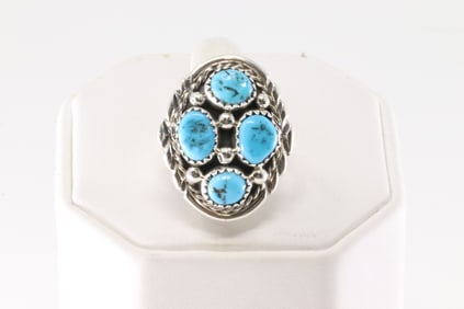 Native America Navajo Sterling Silver Turquoise Ring By M.Chee.