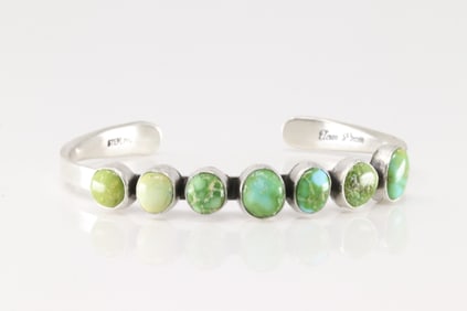 Native America Navajo Sterling Silver Sonora Gold Turquoise Bracelet Cuff By Tom Lewis.