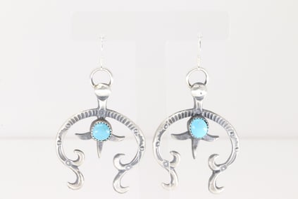 Native American Navajo Sterling Silver Turquoise Naja Dangling Earring's By Eva & Linberg  Billah.