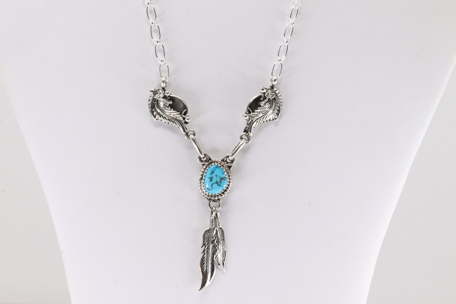 Native America Navajo Sterling Silver Kingman Turquoise Baby Squash Blossom Necklace & Earring's Set: This is a Native America Navajo Sterling Silver Kingman Turquoise Baby Squash Blossom Necklace & Earring's Set By Thomas Francisco. Necklace length: 24.00"