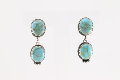 Native American Navajo Sterling Silver Kingman Turquoise Post / Dangling Earring's By Trisha