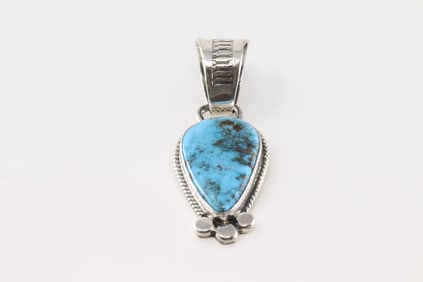 Native America Navajo Sterling Silver Turquoise Pendant By Sharon McCarthy.