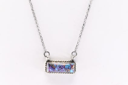 Native American Navajo Sterling Silver Turquoise Compressed Necklace By Augustine Largo.