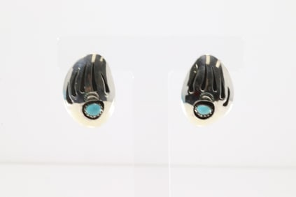 Native America Navajo Sterling Silver Bear Paw Turquoise Post Earring's By Ervin Begay.