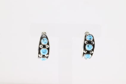 Native America Navajo Sterling Silver Turquoise Hoop Earring's By Paul Largo.