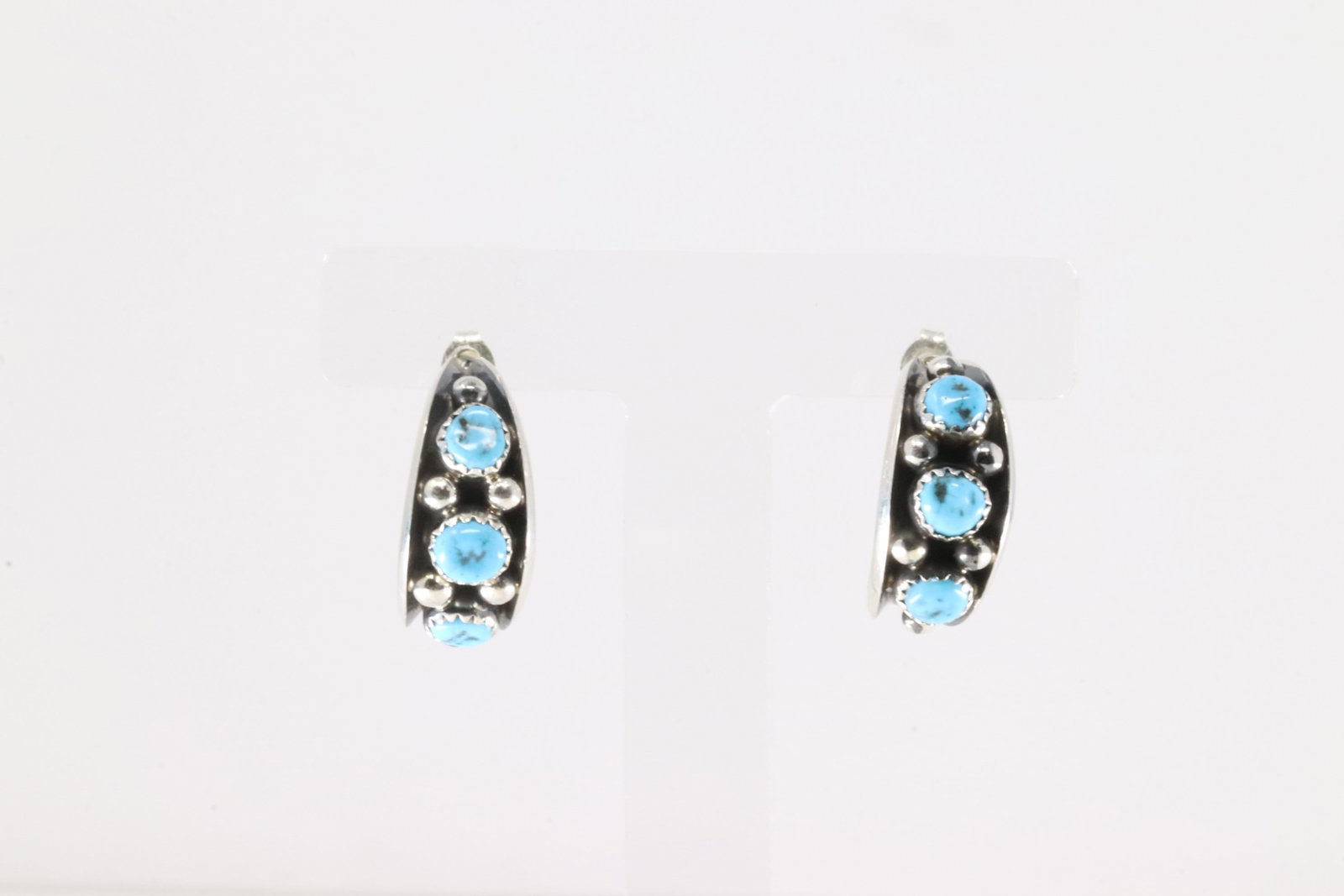 Native America Navajo Sterling Silver Turquoise Hoop Earring's By Paul Largo.: This is a Native America Navajo Sterling Silver Turquoise Hoop Earring's By Paul Largo.