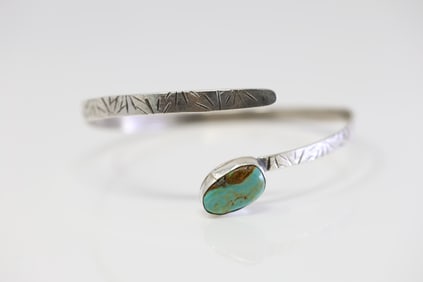 Native America Navajo Sterling Silver Kingman Turquoise Bracelet Jude Candelaria.