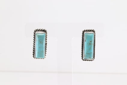 Native America Navajo Sterling Silver Kingman Turquoise Post Earring's By Augustine Largo.