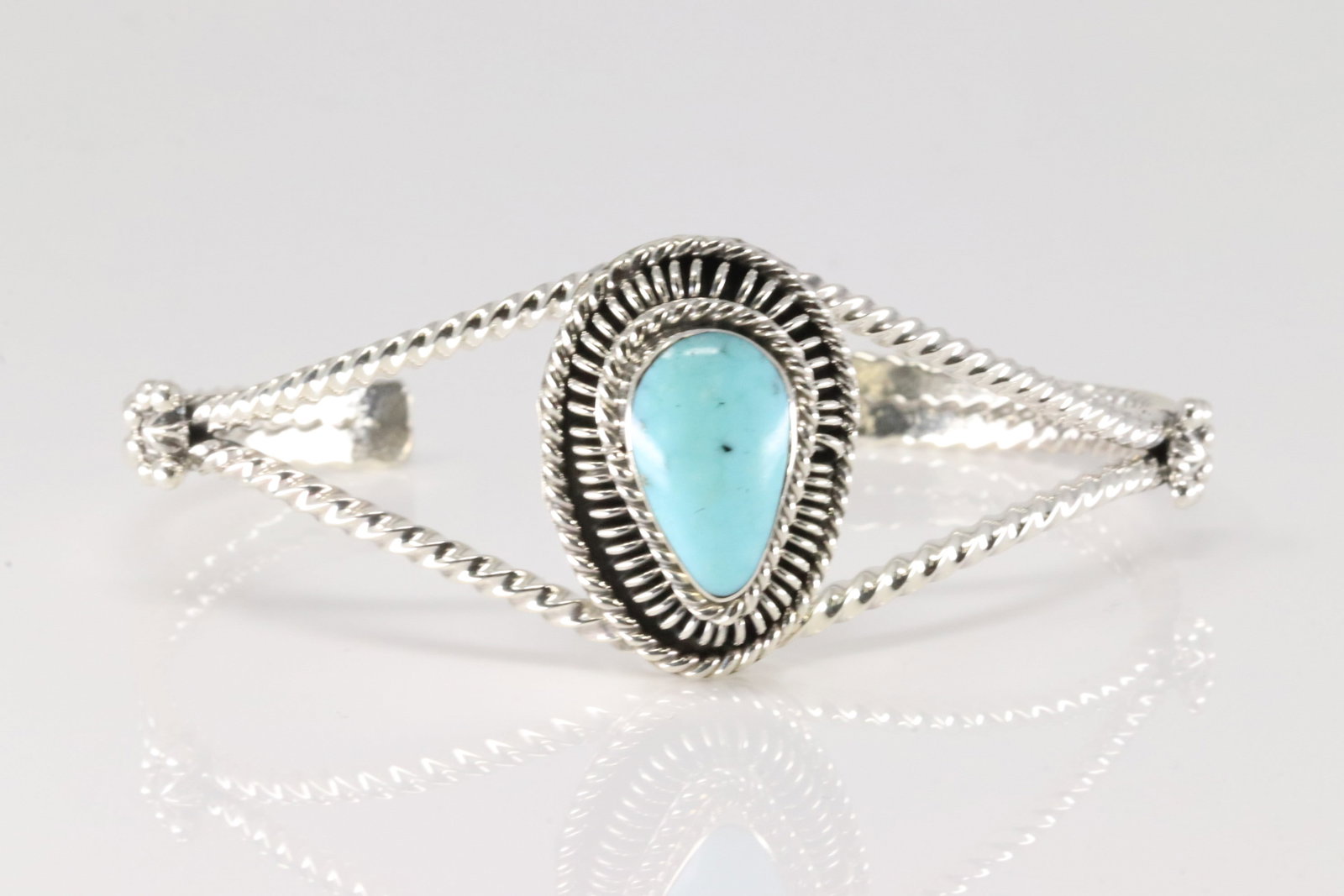 Native America Navajo Sterling Silver Turquoise Bracelet Cuff By Sadie Jim.: This is a Native America Navajo Sterling Silver Turquoise Bracelet Cuff By Sadie Jim.