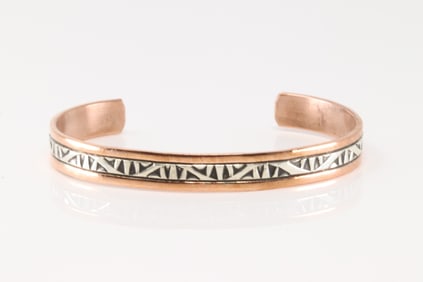 Native America Navajo Sterling Silver Copper Bracelet Cuff By Wylie Secatero.