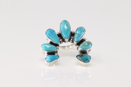 Native America Navajo Sterling Silver Kingman Turquoise Naja Ring By Donovan Skeets.
