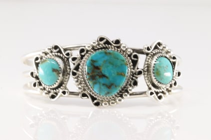 Native America Navajo Sterling Silver Turquoise Bracelet Cuff By Donovan Nez.
