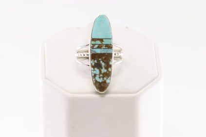 Native America Navajo Sterling Silver Turquoise Inlay Ring By H.Smith.