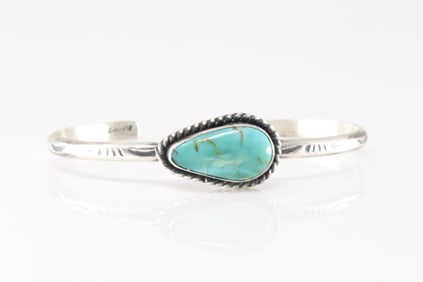 Native America Navajo Sterling Silver Turquoise Bracelet Cuff By D.
