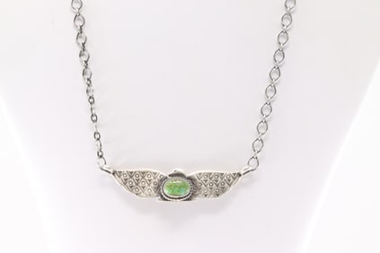 Native America Navajo Sterling Silver Sonora Gold Turquoise Eagle Necklace By Mary Ann Spencer.