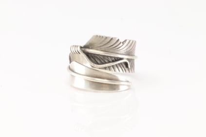 Native America Navajo Sterling Silver Feather Ring By C.C.