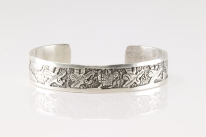 Native America Navajo Sterling Silver Storytller Bracelet Cuff By B.