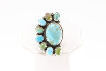 Native America Navajo Sterling Silver Kingman Turquoise Ring By Geraldine James.