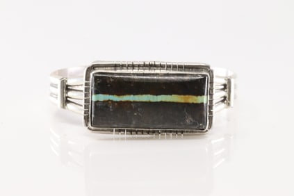 Native America Navajo Sterling Silver Ray Jack Stone Bracelet Cuff By S.E.