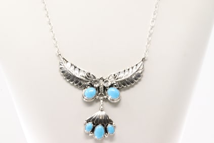 Native America Navajo Sterling Silver Turquoise Necklace By Emerson Delgarito.