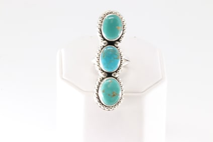 Native America Navajo Sterling Silver Turquoise Ring 3 Stone By S.