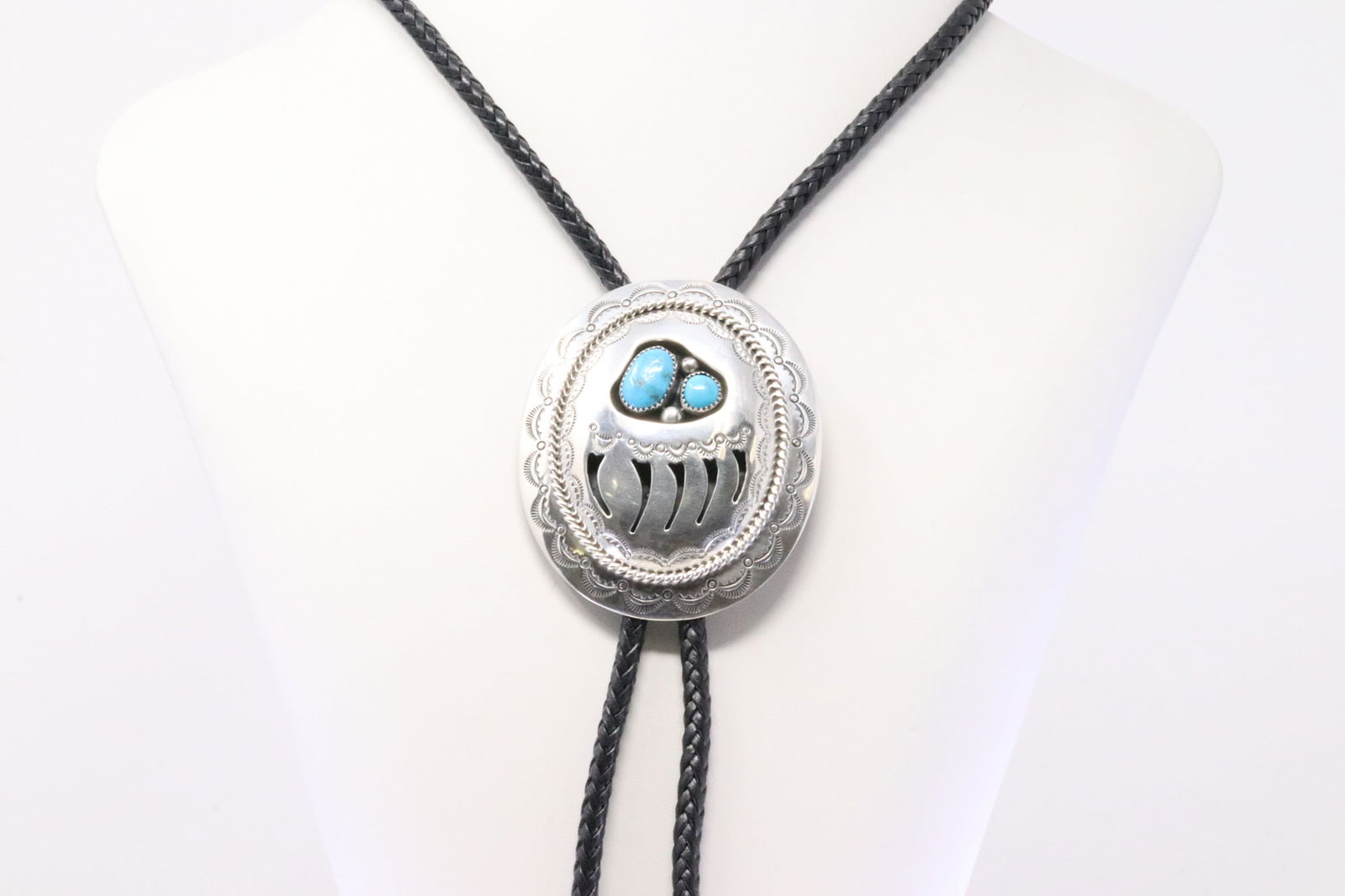 Native America Navajo Sterling Silver Paw Bear Turquoise Tie Necklace By Wilbert Muskett Sr. (1 of 4)
