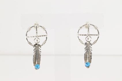 Native America Navajo Sterling Silver Synthetic Turquoise Squash Blossom Necklace By S.