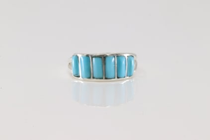 Native America Navajo Sterling Silver Turquoise Inlay Ring.