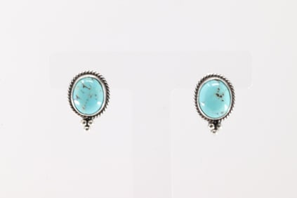 Native America Navajo Sterling Silver Kingman Turquoise Post Earring's By Theresa Smith.